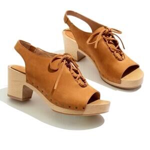 Madewell The Cecilia Lace-Up chunky wooden sole Clog bittersweet color, size 6